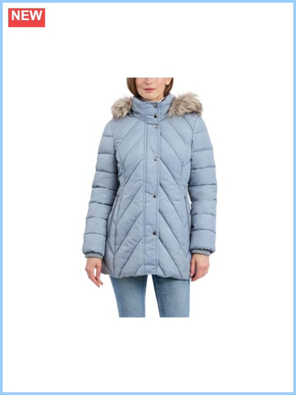 Heavyweight Chevron Quilted Puffer Coat Faux Fur Hood Winter Warm